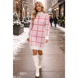 Love Scarlett Windowpane Knit Sweater Dress Quiet Luxury Old Money Valentines